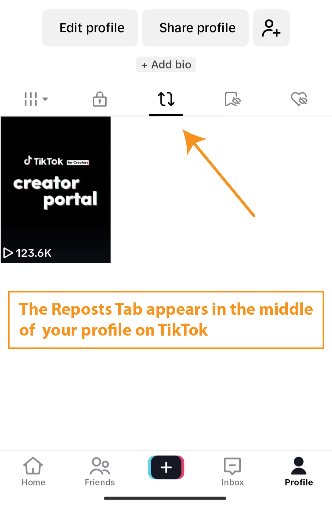 A TikTok profile showing the reposts tab